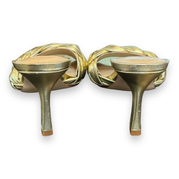 Marc Fisher Women Draya Slide Sandals Heeled Gold Leather Sz 6M - Picture 3 of 8